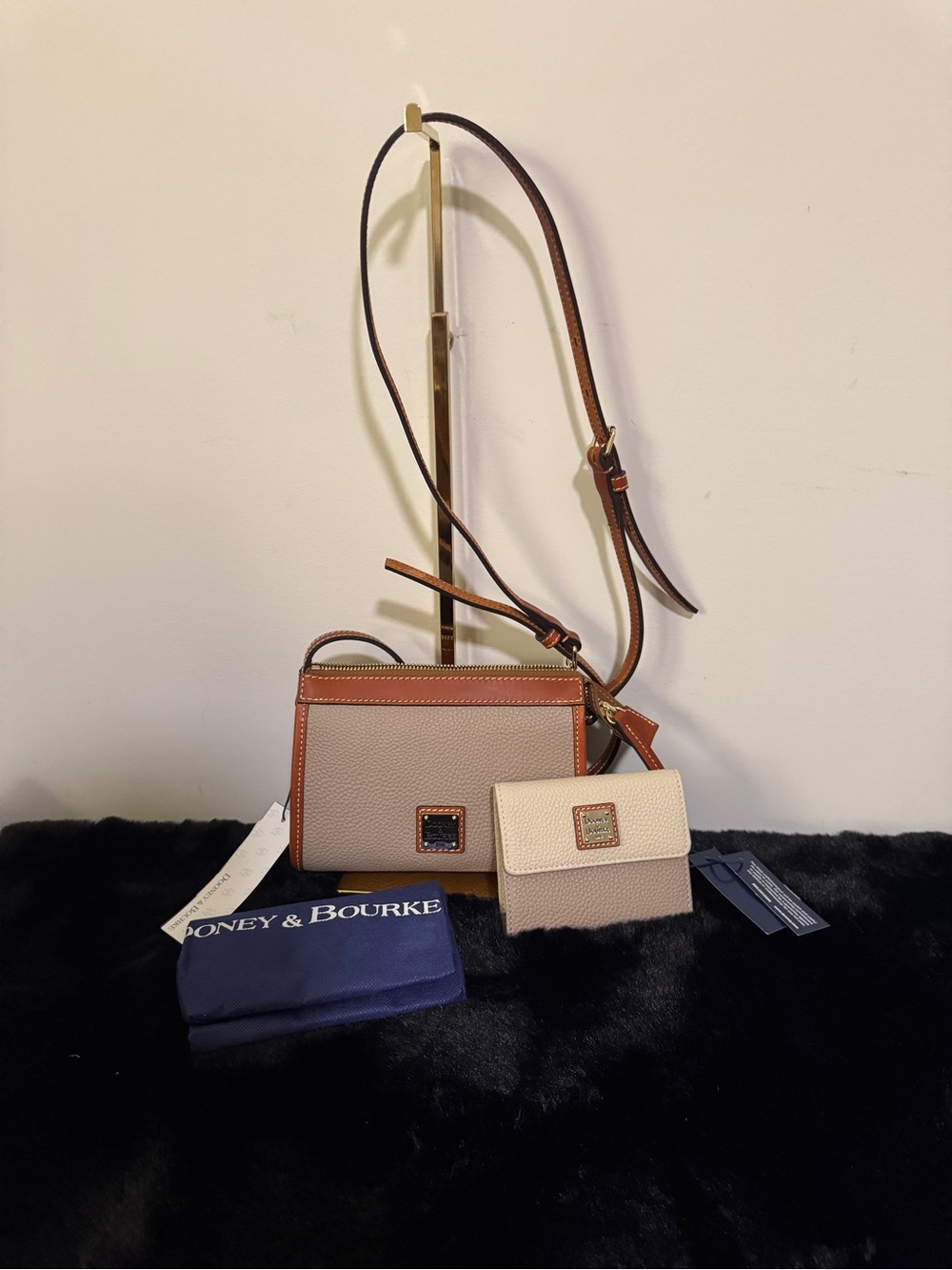Dooney & Bourke Beige Pebble Leather Crossbody with matching wallet